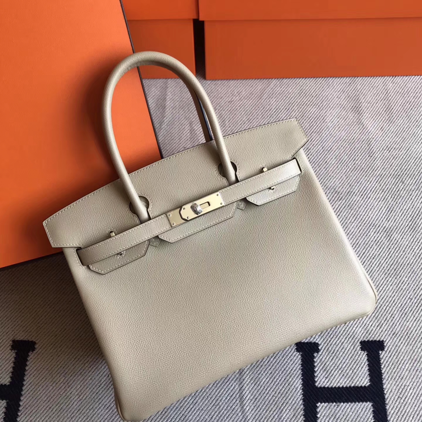 Luxury Hermes S2 Trench Grey Epsom Leather Birkin30cm Bag Silver Hardware