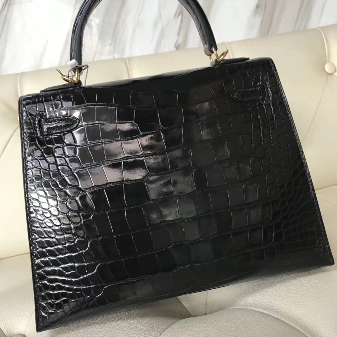 Wholesale Hermes CK89 Nior Shiny Crocodile Leather Kelly25CM Bag Gold Hardware