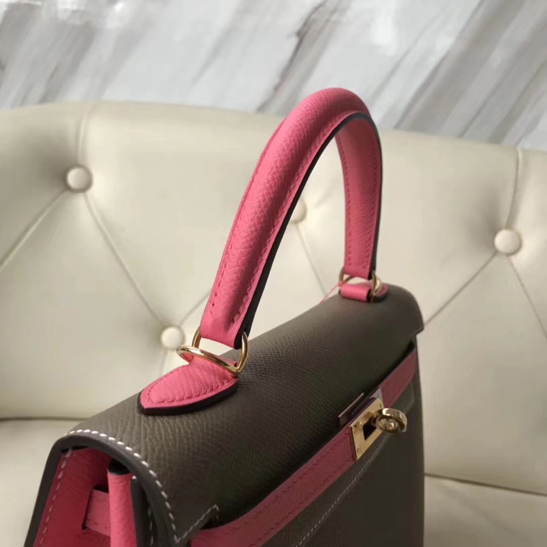 Discount Hermes CK18 Etoupe Grey/8W Rose Azalee Epsom Calf Kelly25CM Bag Gold Hardware
