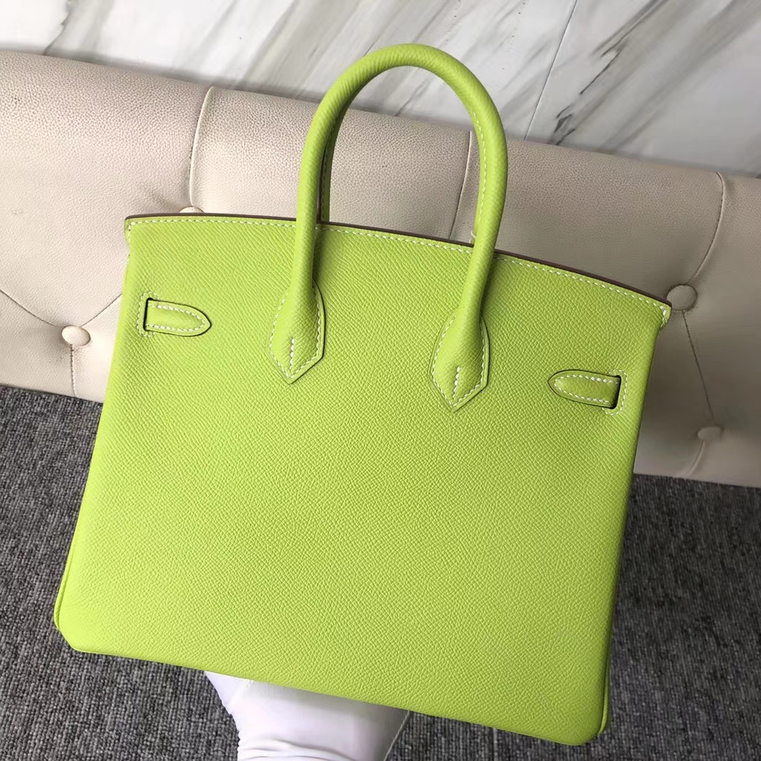 Stock Hermes 9R Apple Green Epsom Calf Birkin Bag25CM Silver Hardware