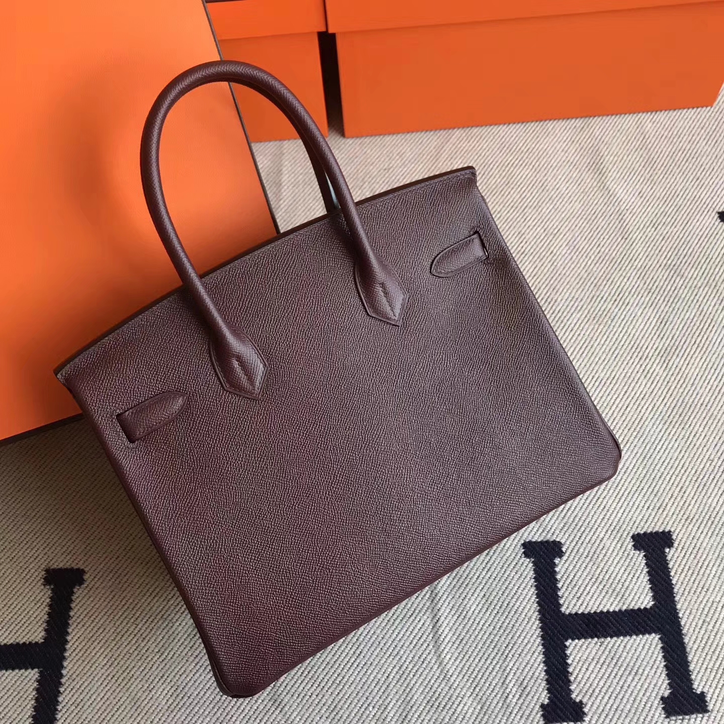 Elegant Hermes Epsom Leather Birkin Bag30cm in CK57 Bordeaux Silver Hardware