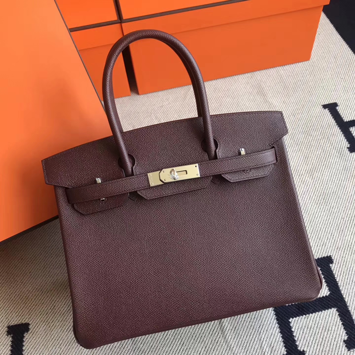Elegant Hermes Epsom Leather Birkin Bag30cm in CK57 Bordeaux Silver Hardware