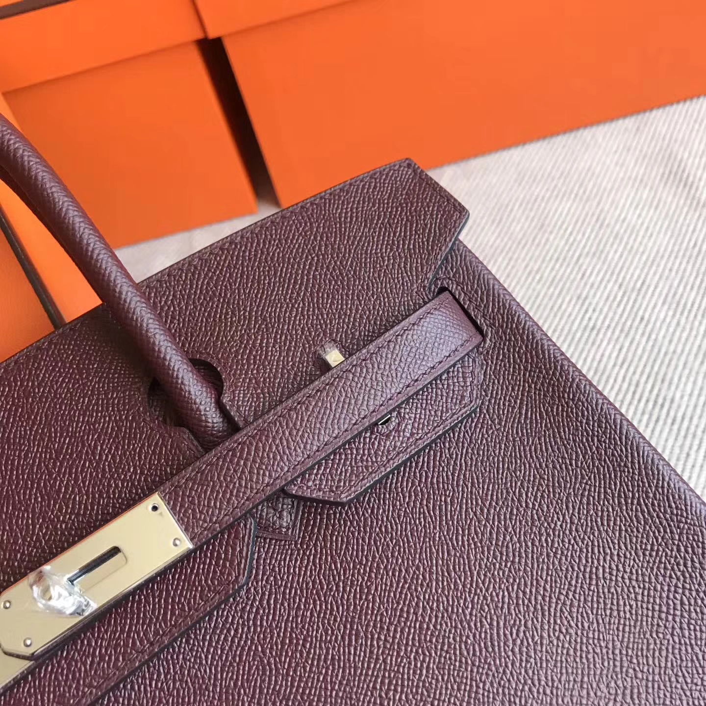 Elegant Hermes Epsom Leather Birkin Bag30cm in CK57 Bordeaux Silver Hardware