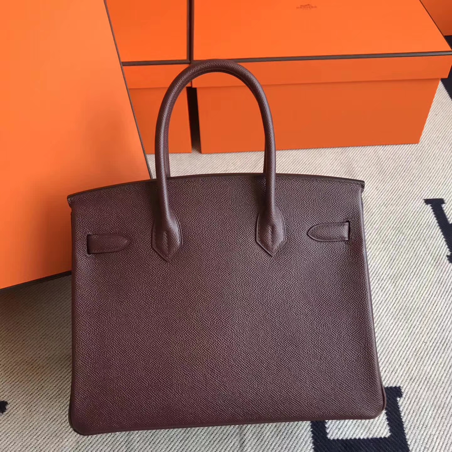 Elegant Hermes Epsom Leather Birkin Bag30cm in CK57 Bordeaux Silver Hardware