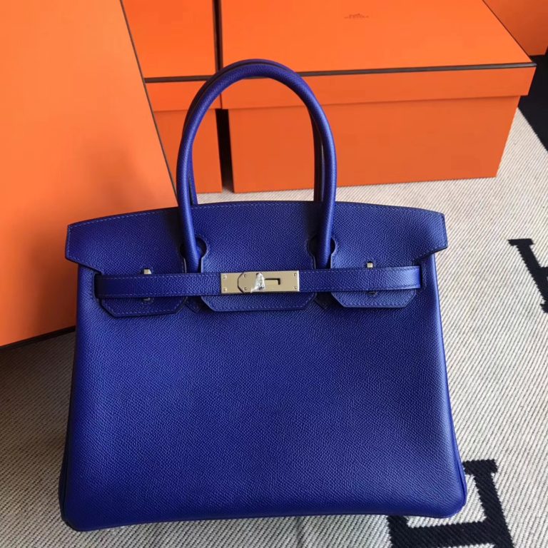 Hermes 7T Blue Electric Epsom Leather Birkin 30cm Handbag