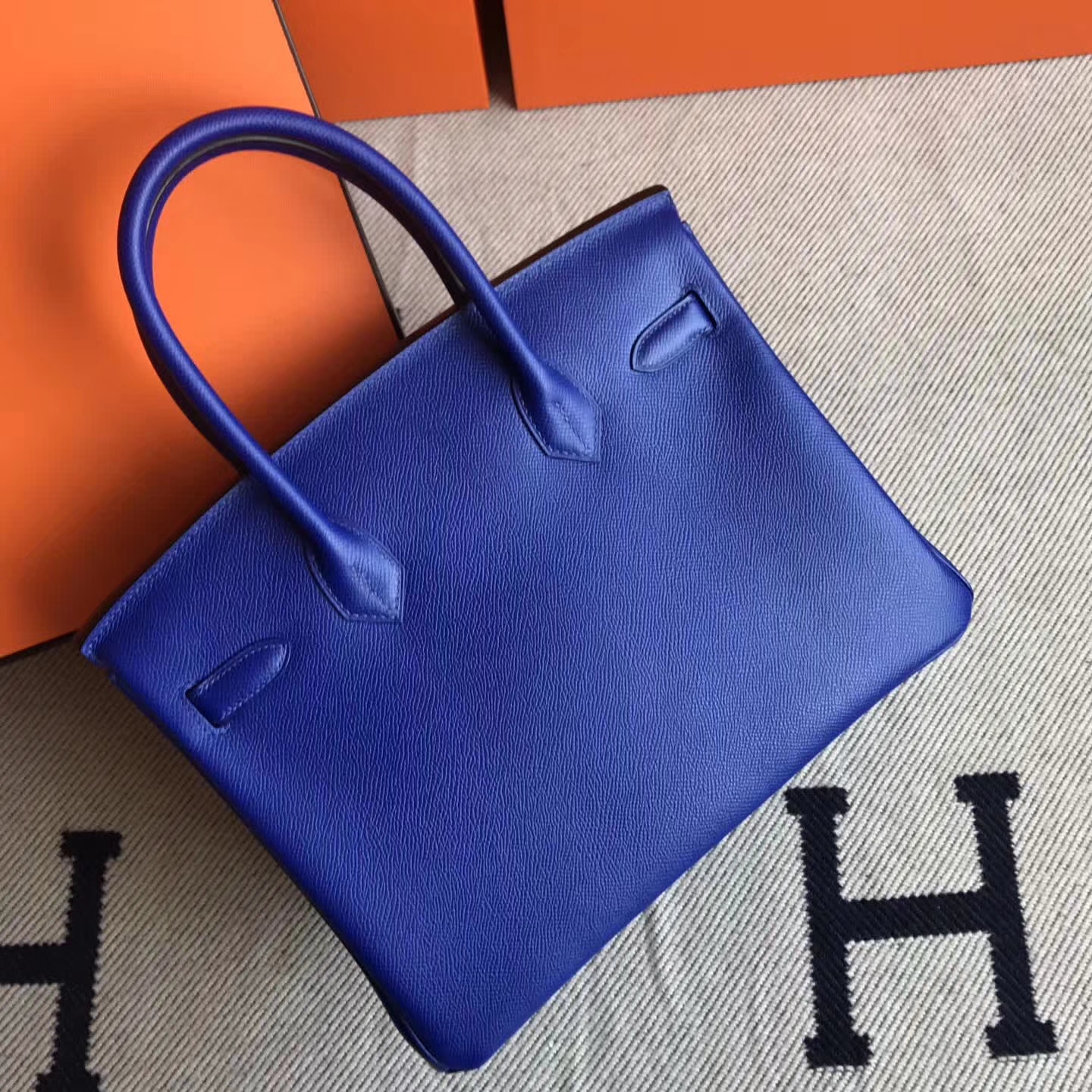Hot Sale Hermes 7T Blue Electric Epsom Leather Birkin30cm Handbag