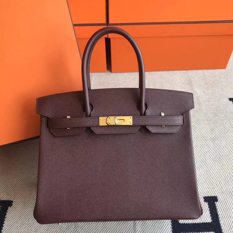 Hermes CK57 Bordeaux Epsom Leather Birkin 30cm Tote Bag Gold Hardware