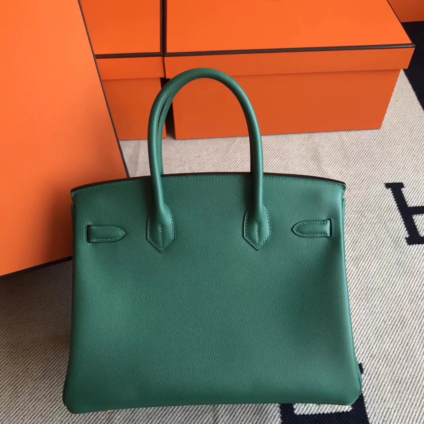 Cheap Hermes Birkin Bag30cm Z6 Malachite Green Epsom Leather Gold Hardware
