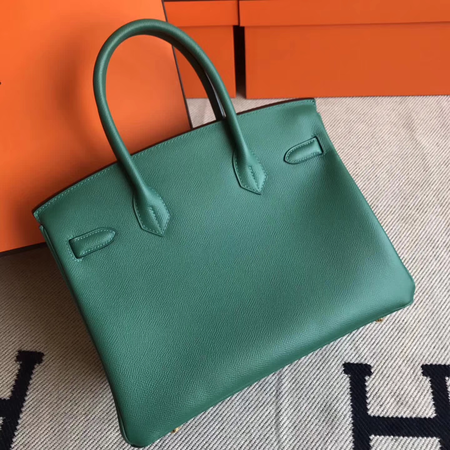 Cheap Hermes Birkin Bag30cm Z6 Malachite Green Epsom Leather Gold Hardware
