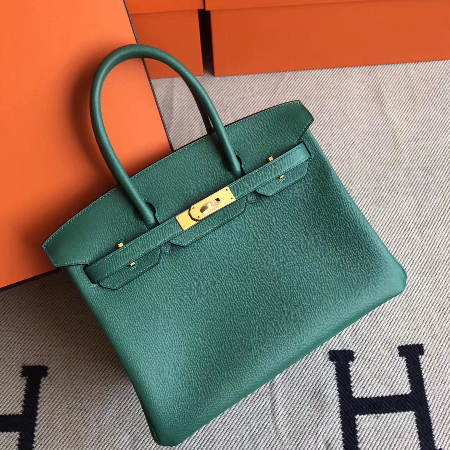 Cheap Hermes Birkin Bag30cm Z6 Malachite Green Epsom Leather Gold Hardware