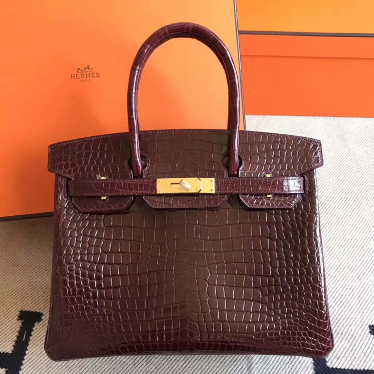 Hermes CK57 Bordeaux Crocodile Shiny Leather Birkin 30cm Bag