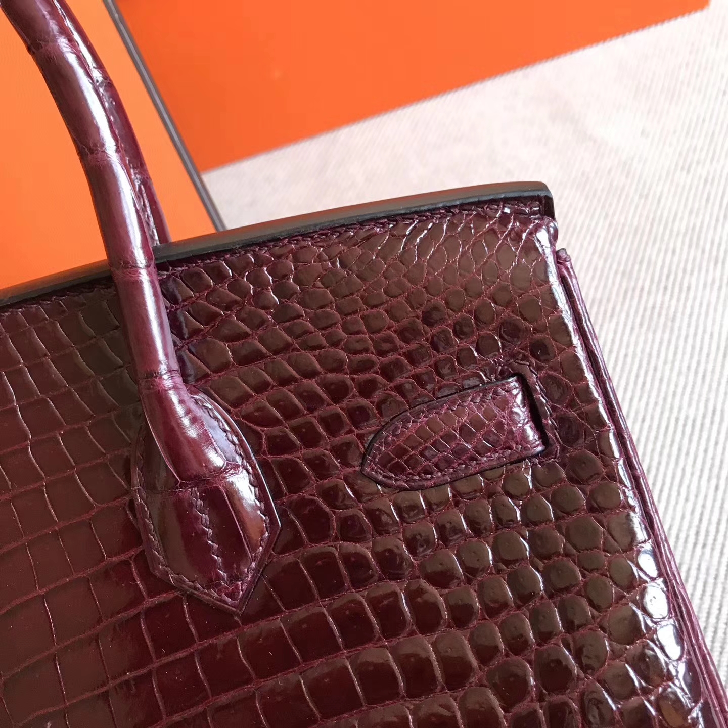 Luxury Hermes CK57 Bordeaux Crocodile Shiny Leather Birkin30cm Bag