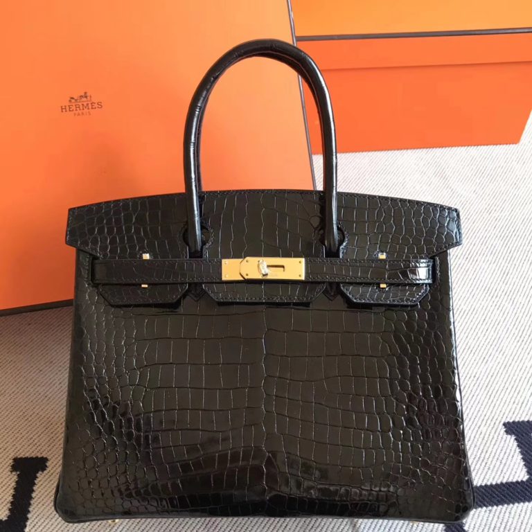 Hermes Birkin 30cm Handbag in CK89 Black Crocodile Shiny Leather