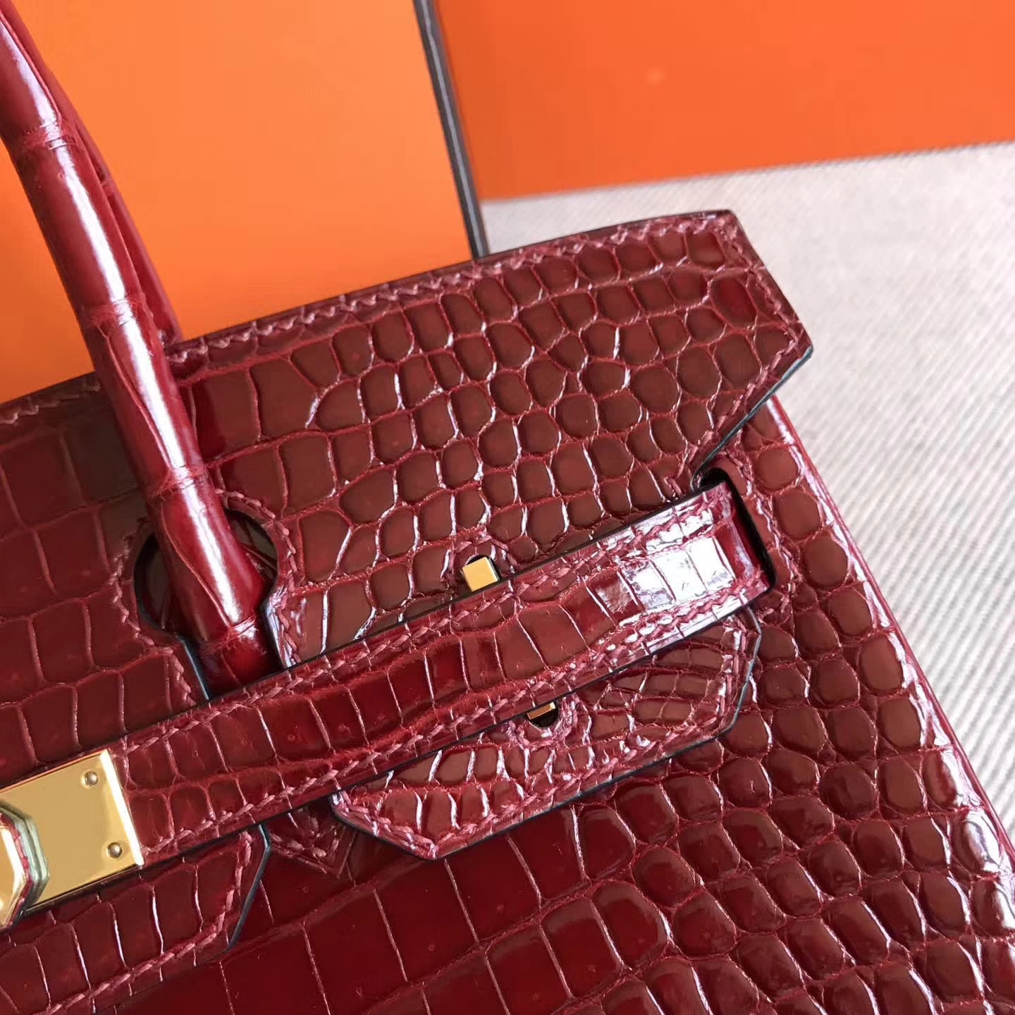 Wholesale Hermes F5 Bourgogne Red Crocodile Shiny Leather Birkin Bag30cm
