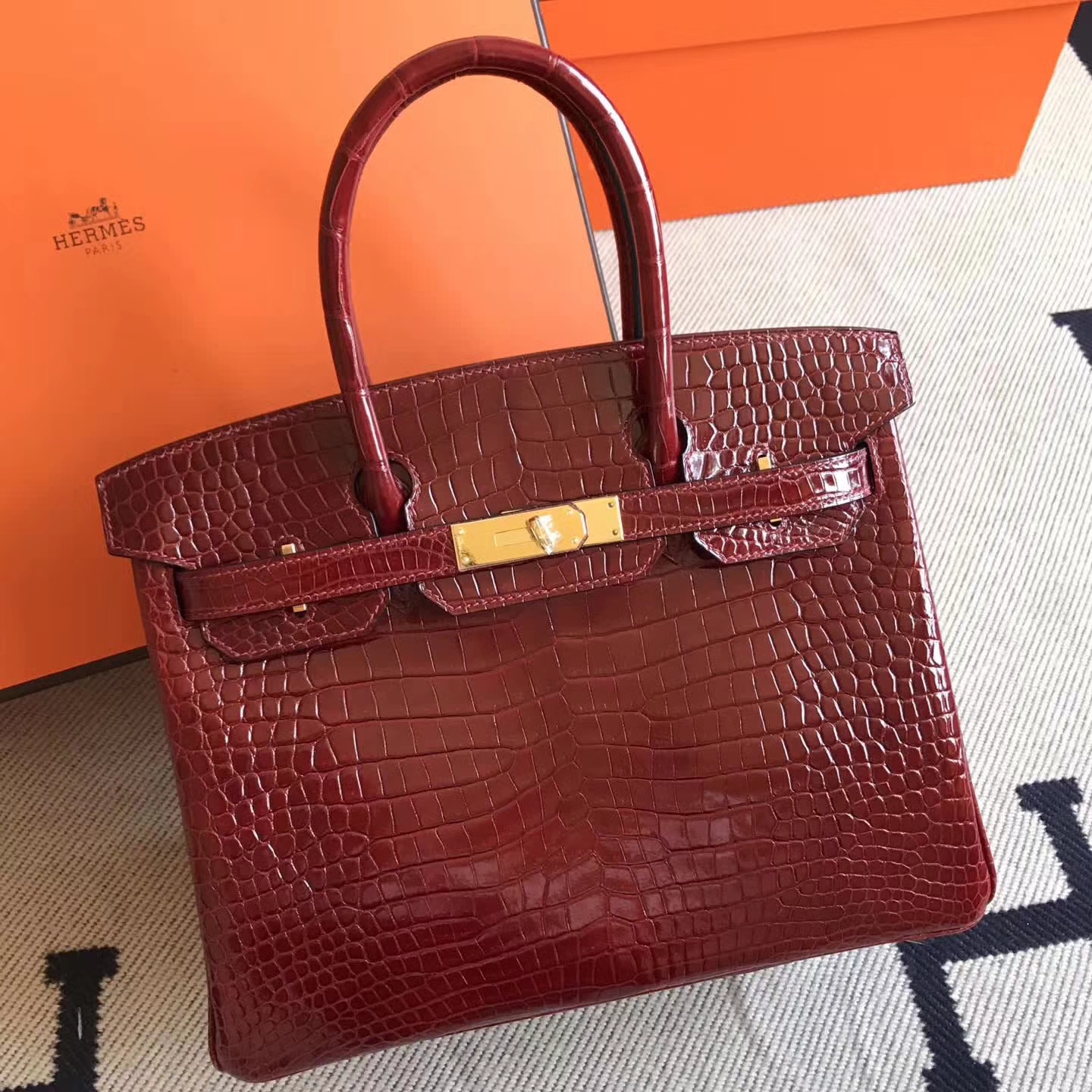 Wholesale Hermes F5 Bourgogne Red Crocodile Shiny Leather Birkin Bag30cm