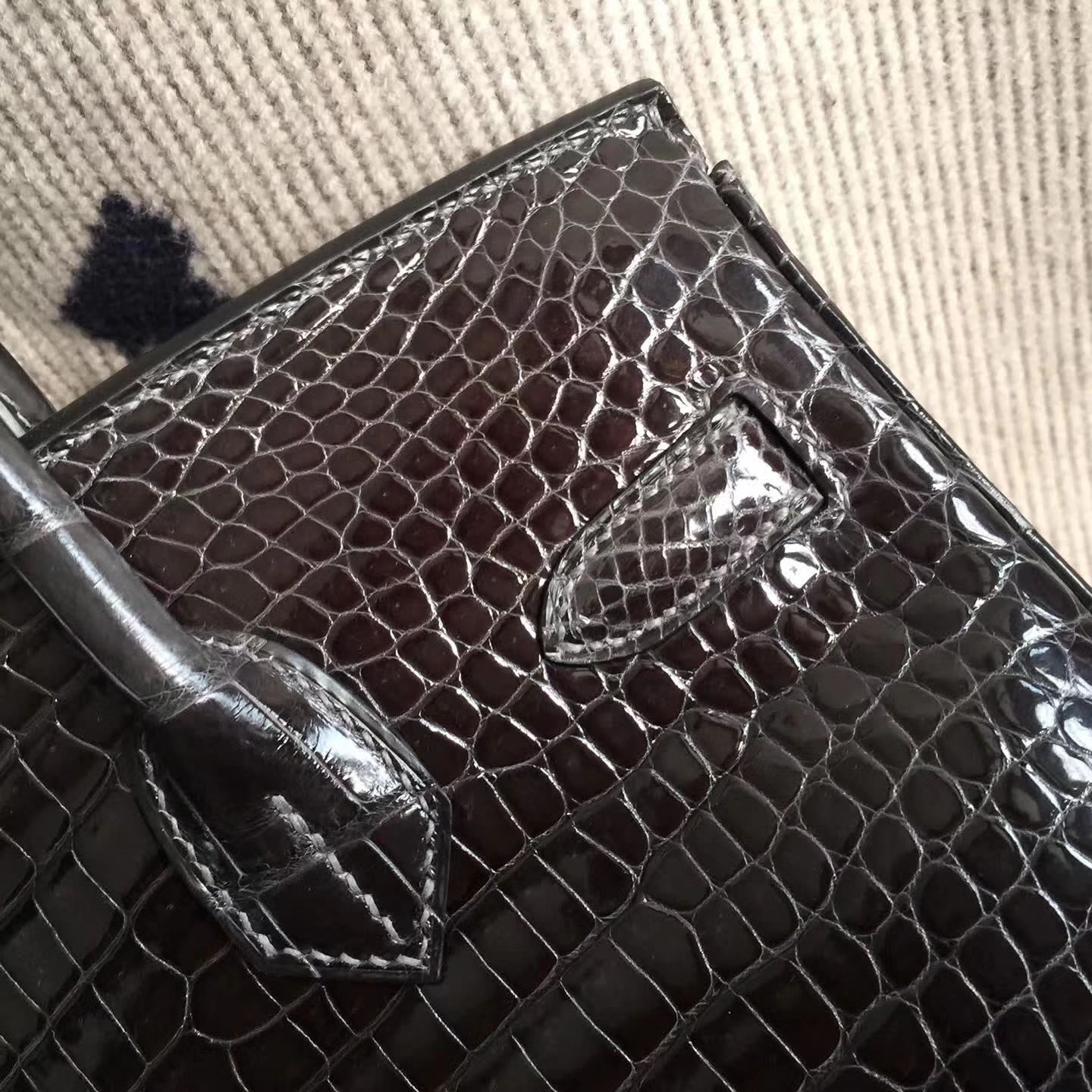 Sale Hermes Crocodile Shiny Leather Birkin30cm Bag in CK88 Graphite Grey