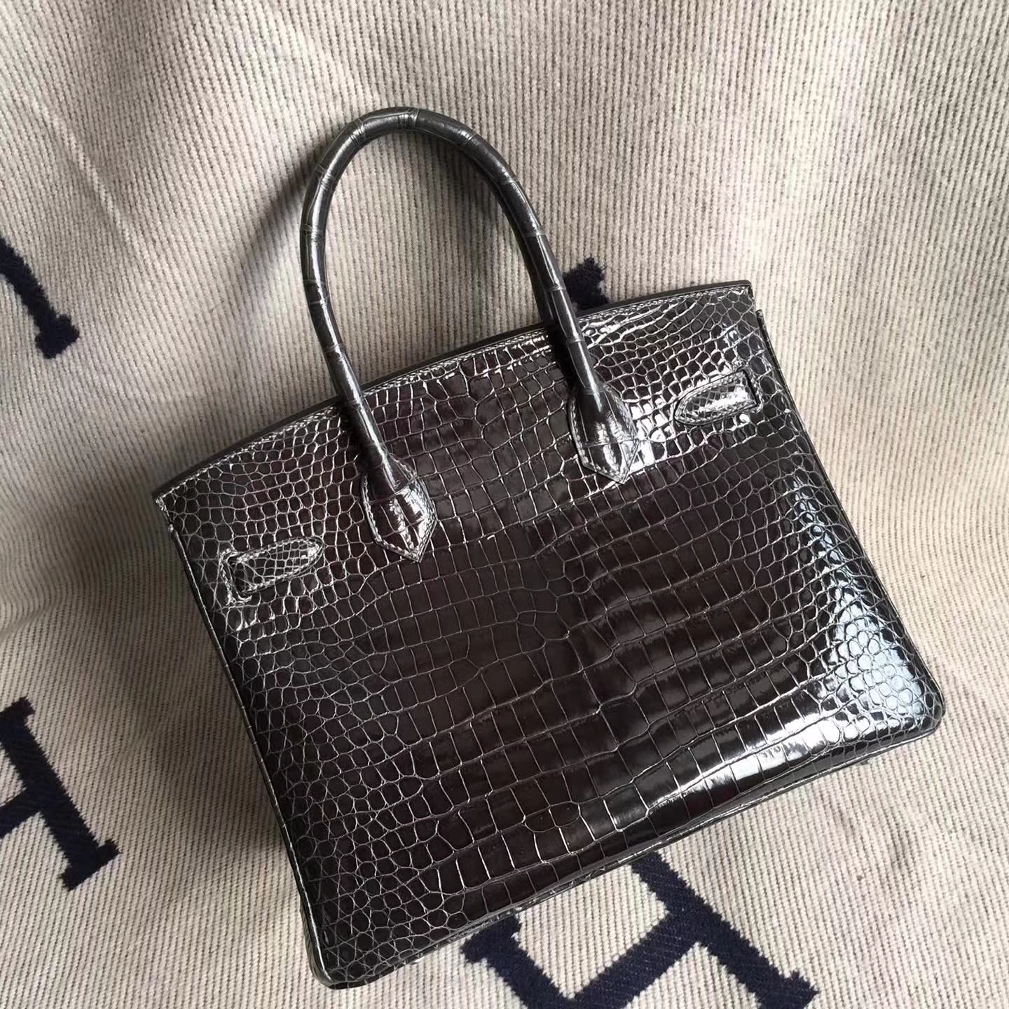 Sale Hermes Crocodile Shiny Leather Birkin30cm Bag in CK88 Graphite Grey