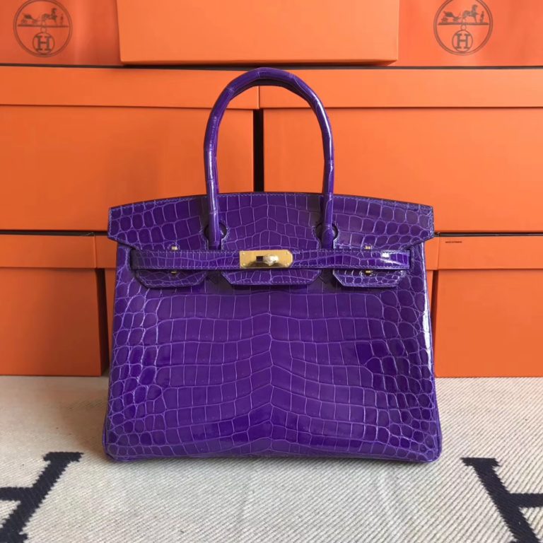 Hermes 5L Ultraviolet Crocodile Shiny Leather Birkin 30cm Bag