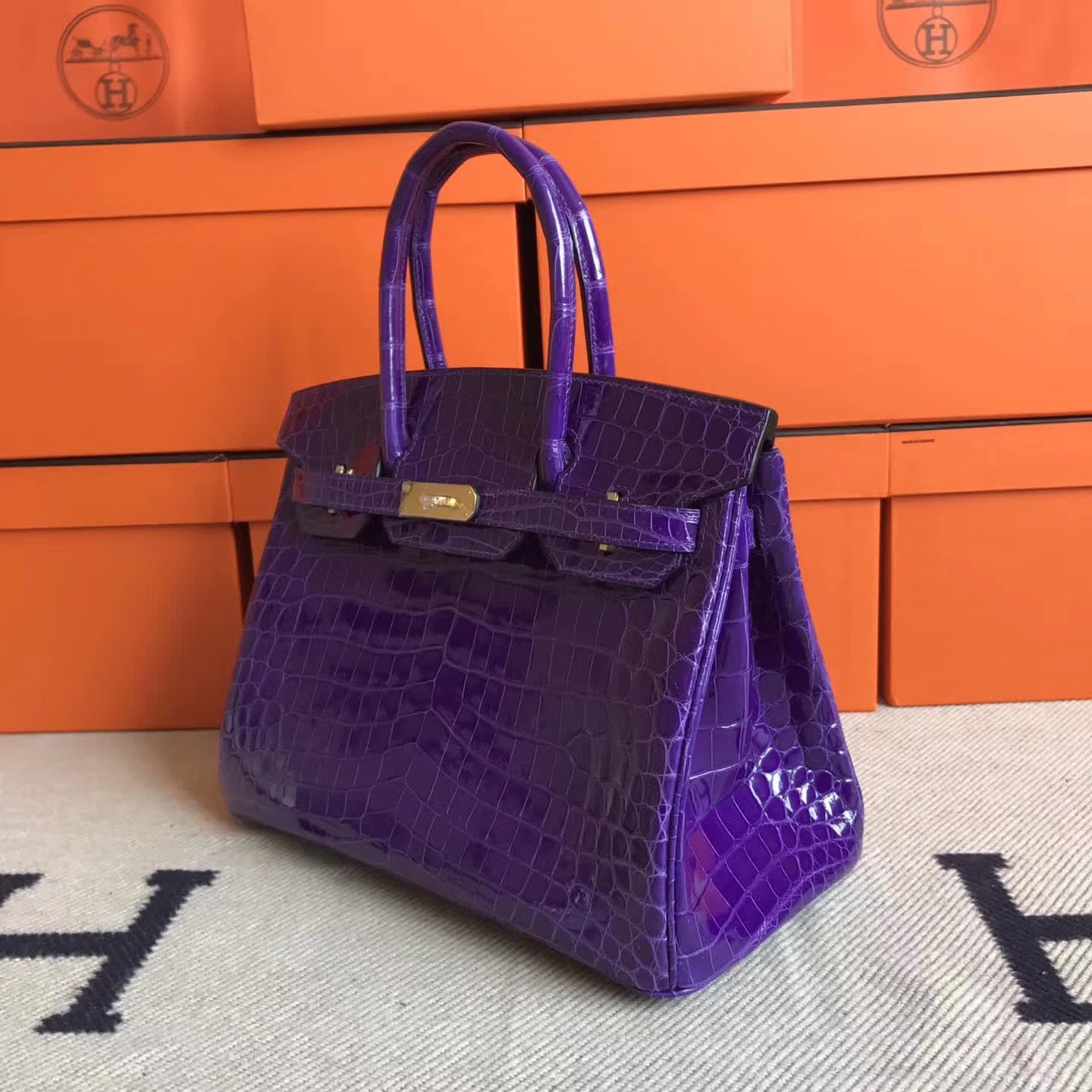 Elegant Hermes 5L Ultraviolet Crocodile Shiny Leather Birkin30cm Bag