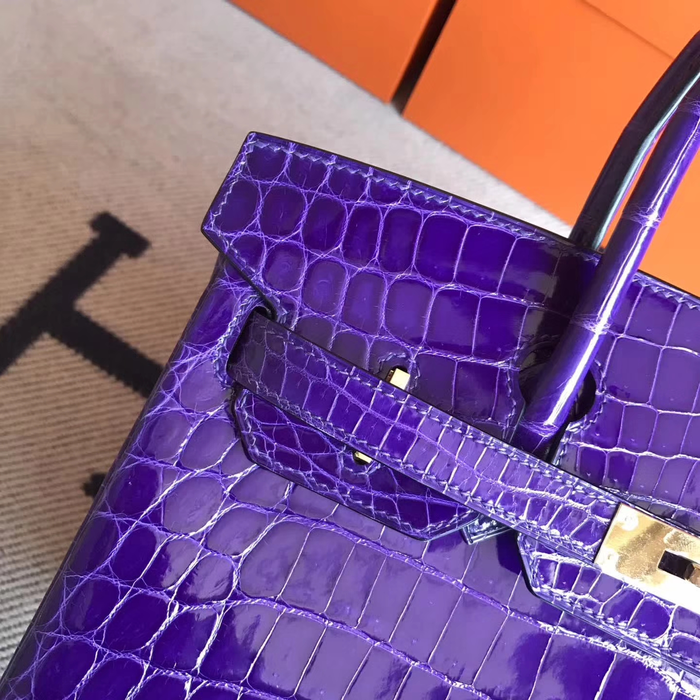 Elegant Hermes 5L Ultraviolet Crocodile Shiny Leather Birkin30cm Bag