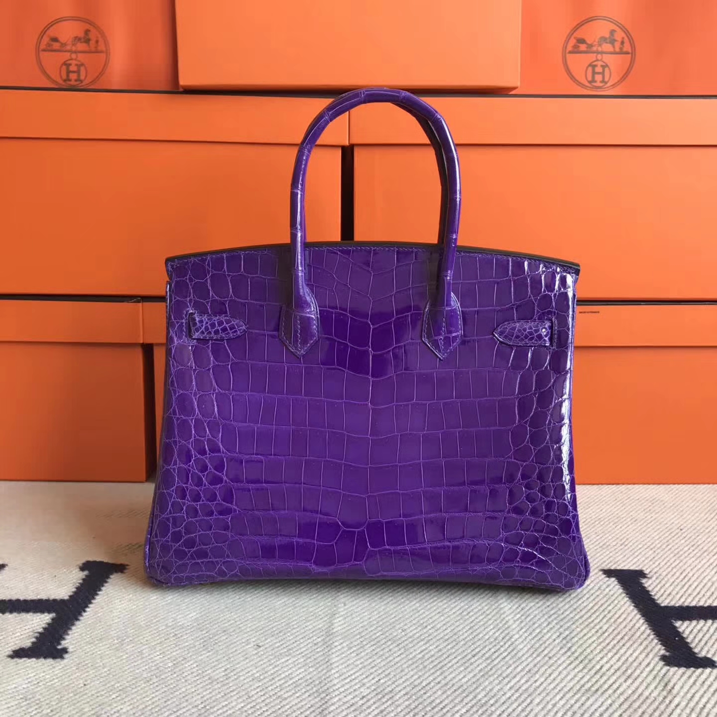 Elegant Hermes 5L Ultraviolet Crocodile Shiny Leather Birkin30cm Bag