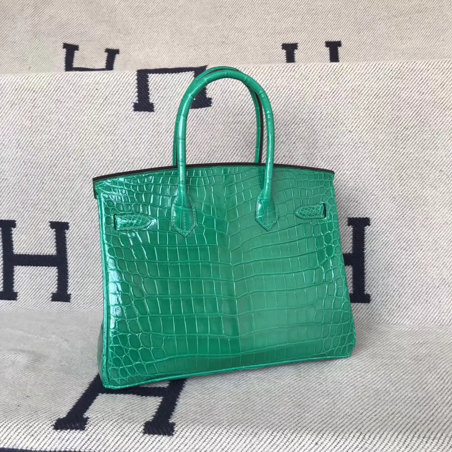 New Arrival Hermes 6Q Emerald Green Crocodile Shiny Leather Birkin30cm Bag