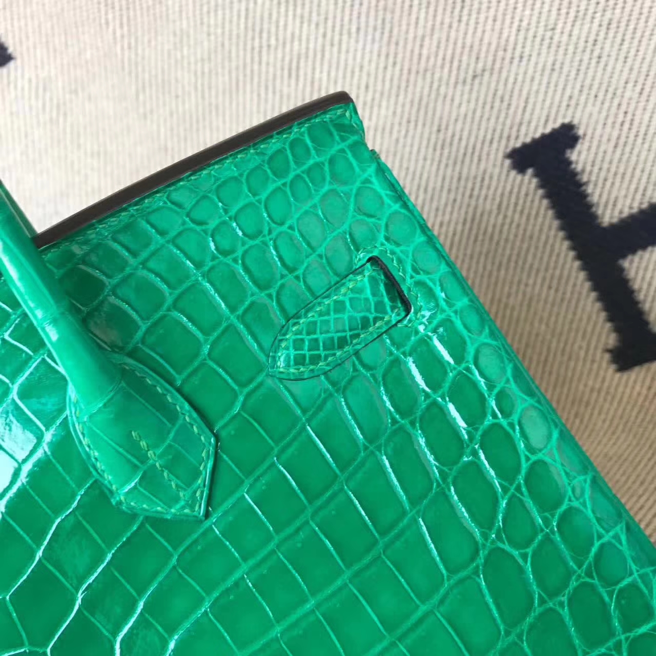 New Arrival Hermes 6Q Emerald Green Crocodile Shiny Leather Birkin30cm Bag