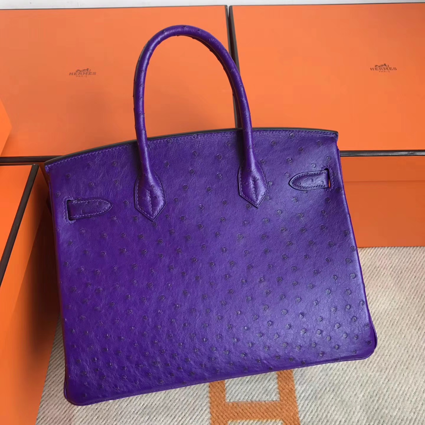 Noble Hermes 9W Violet Ostrich Leather Birkin30cm Tote Bag Silver Hardware