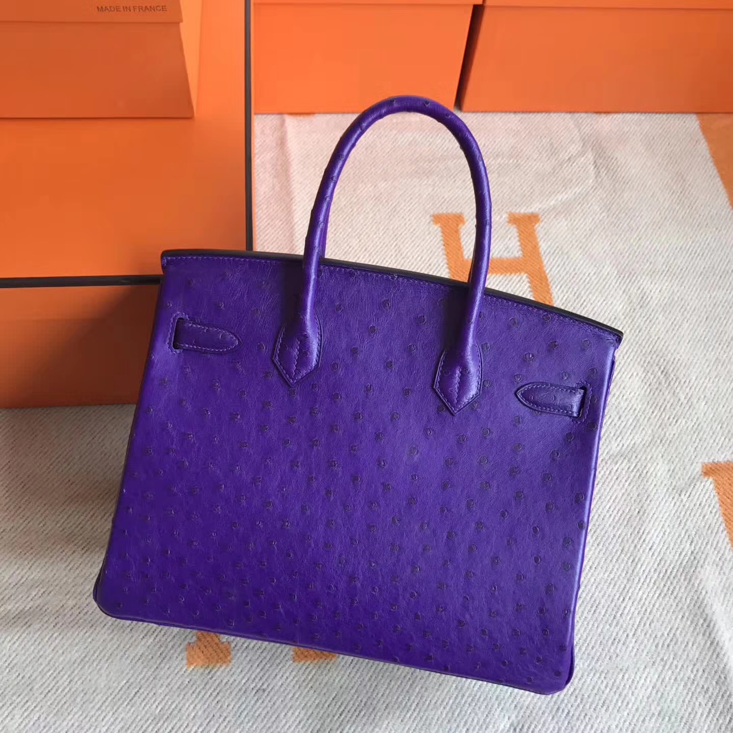 Noble Hermes 9W Violet Ostrich Leather Birkin30cm Tote Bag Silver Hardware