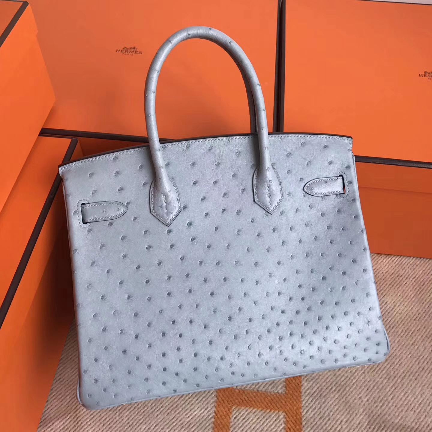Cheap Hermes Birkin Bag in 8U Blue Glacier Ostrich Leather Gold Hardware