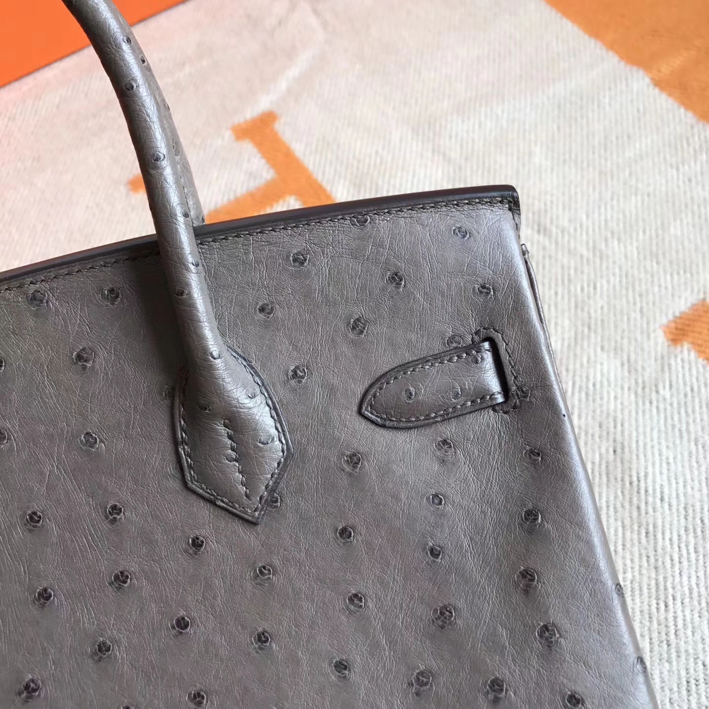 Fashion Hermes Ostrich Leather Birkin30cm Handbag in Mousse Grey Silver Hardware