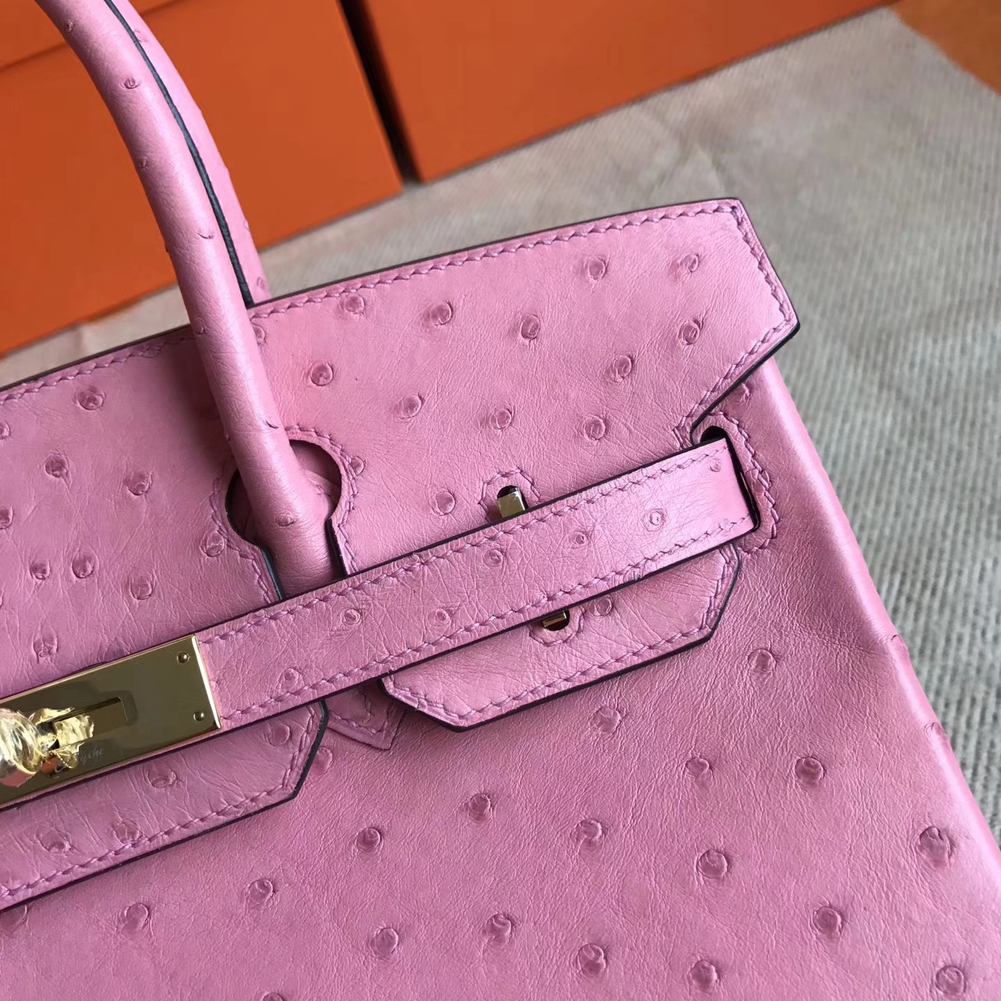 Beautiful Hermes 1Q Rose Confetti Ostrich Leather Birkin30cm Tote Bag