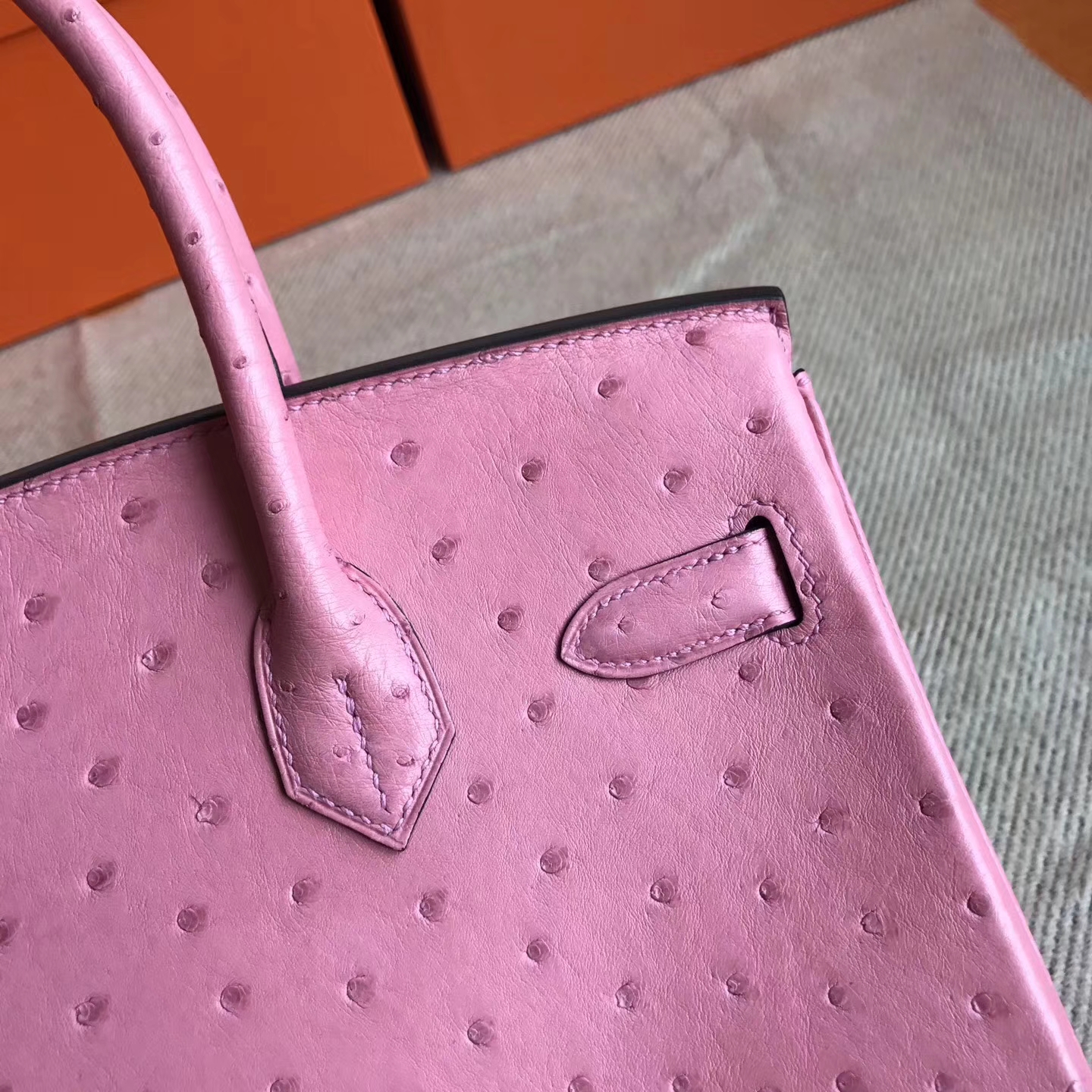 Beautiful Hermes 1Q Rose Confetti Ostrich Leather Birkin30cm Tote Bag