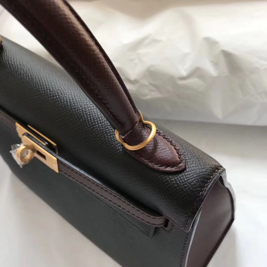 Elegant Hermes CK89 Black/CK57 Bordeaux Red Epsom Calf Kelly25CM Bag Gold Hardware