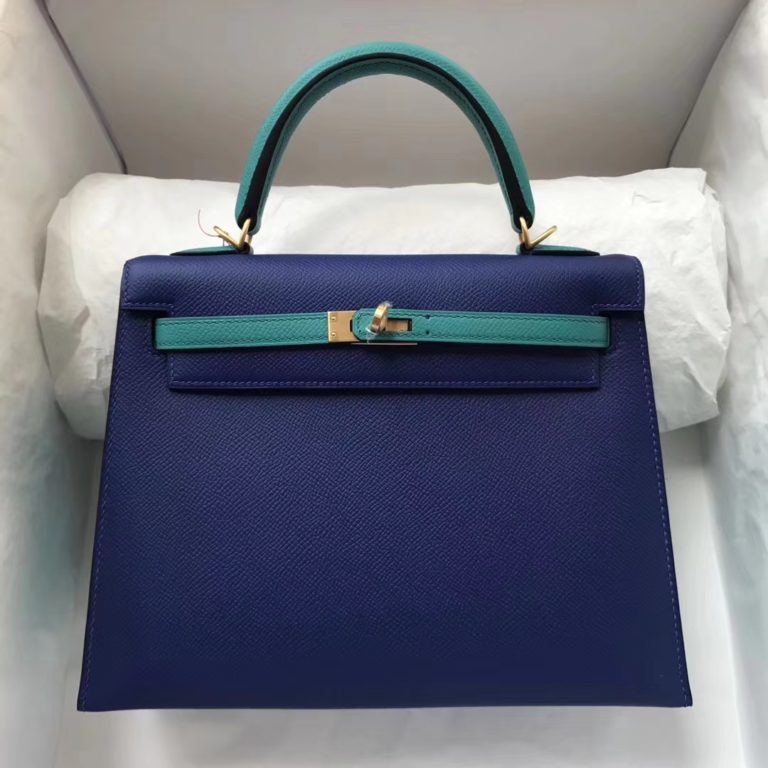 Hermes Epsom Calf Sellier Kelly Bag 25CM in 7T Blue Electric/7F Blue Paon Gold Hardware