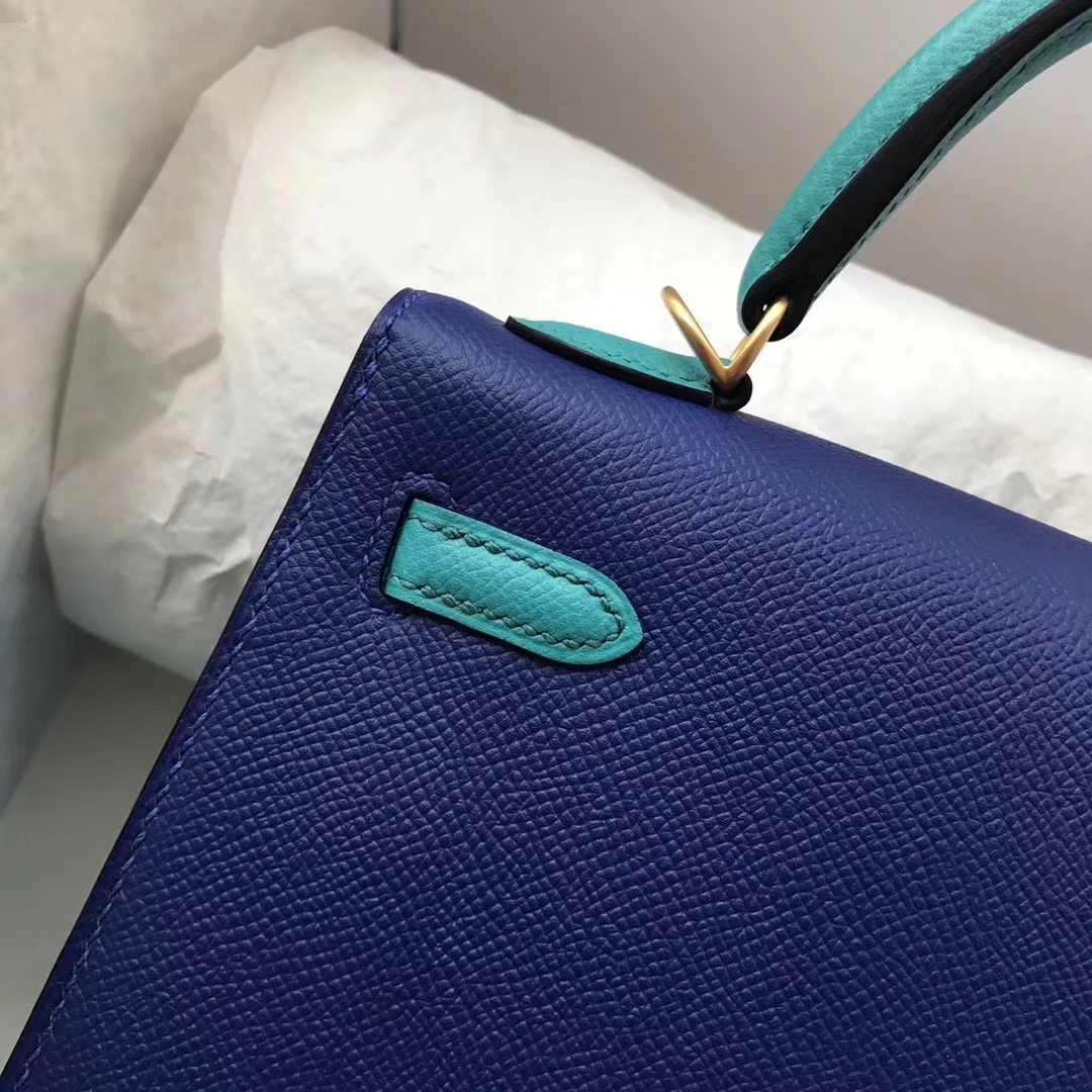Sale Hermes Epsom Calf Sellier Kelly Bag25CM in 7T Blue Electric/7F Blue Paon Gold Hardware