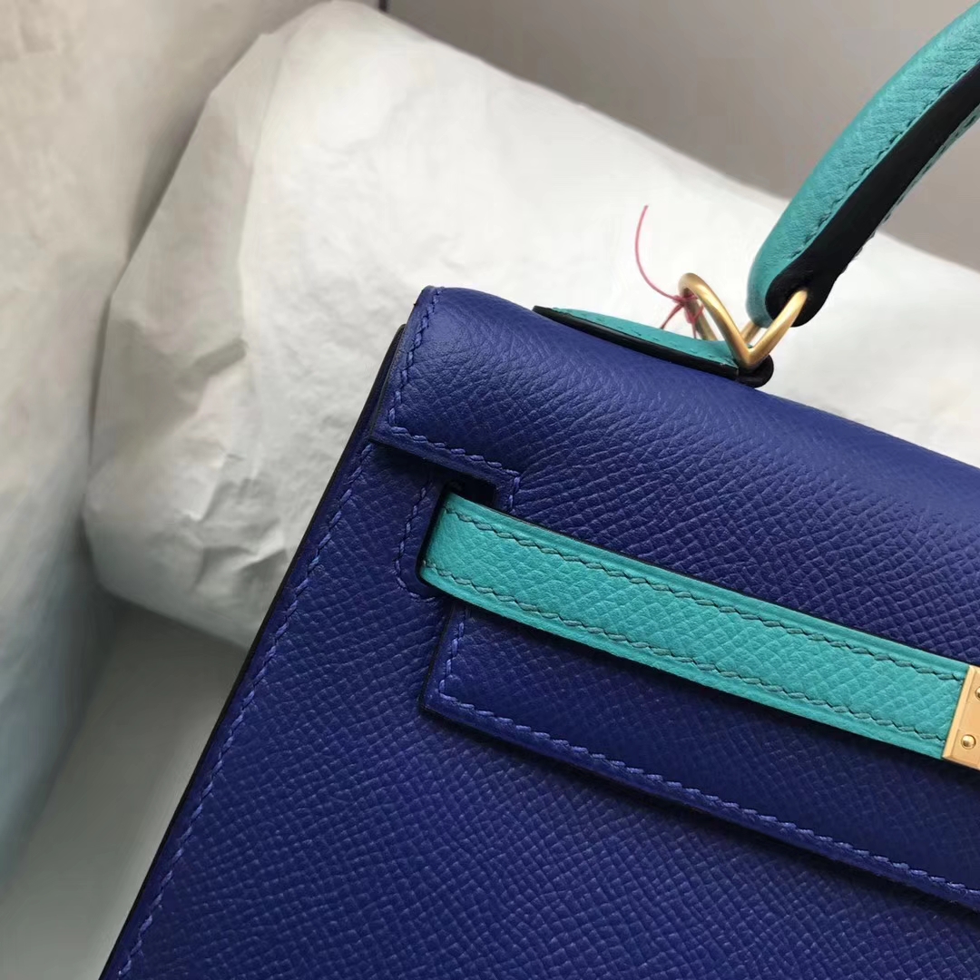 Sale Hermes Epsom Calf Sellier Kelly Bag25CM in 7T Blue Electric/7F Blue Paon Gold Hardware