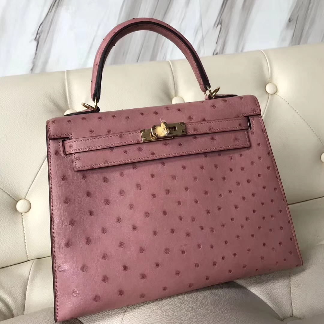 Wholesale Hermes Ostrich Leather Kelly25CM Bag in CK94 Terre Cuite Gold Hardware