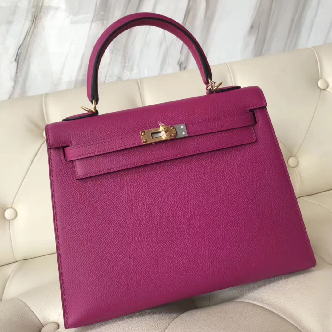 Wholesale Hermes L3 Rose Purple Epsom Calf Sellier Kelly25CM Bag Gold Hardware