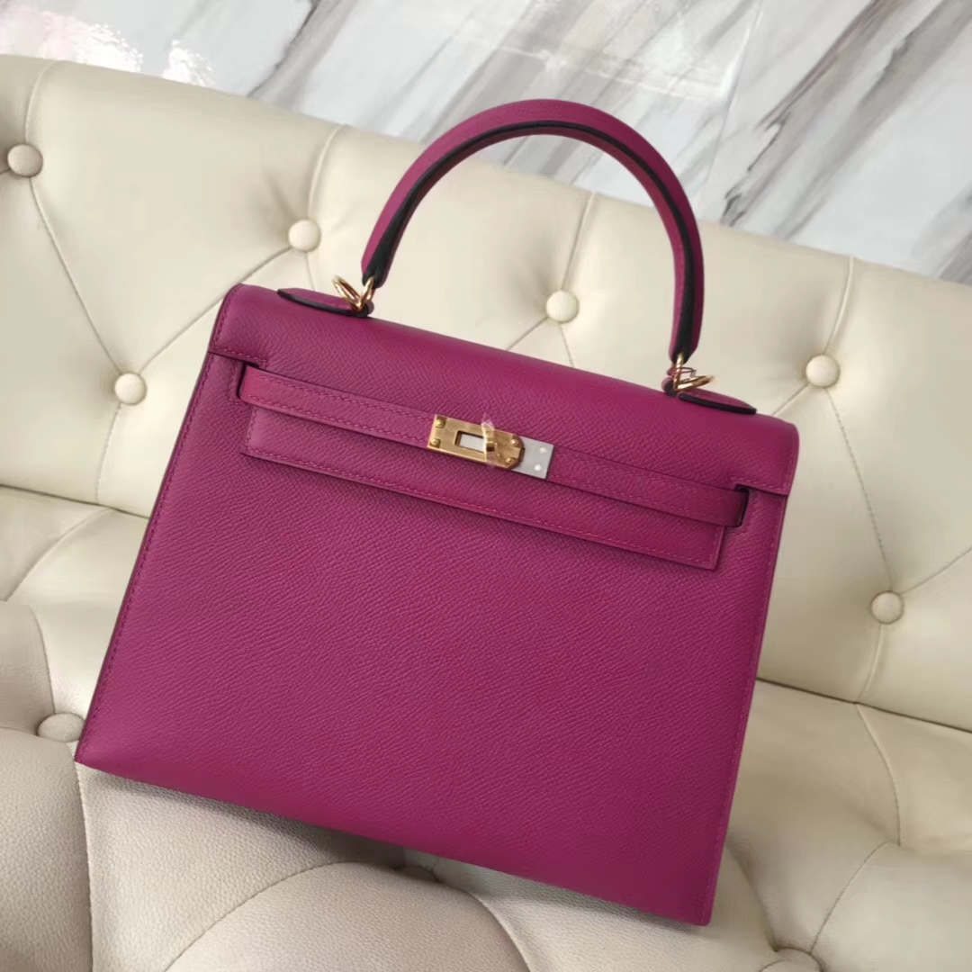 Wholesale Hermes L3 Rose Purple Epsom Calf Sellier Kelly25CM Bag Gold Hardware