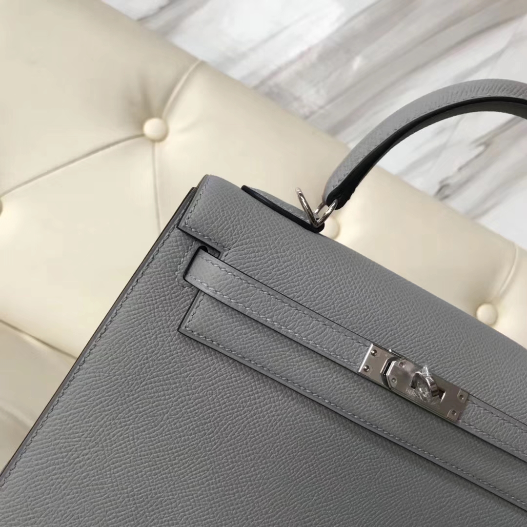 New Arrival Hermes Epsom Calf Kelly Bag25CM in 4Z Gris Mouette Silver Hardware