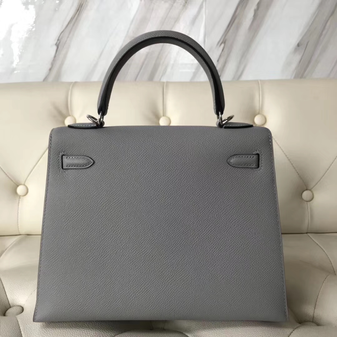 New Arrival Hermes Epsom Calf Kelly Bag25CM in 4Z Gris Mouette Silver Hardware