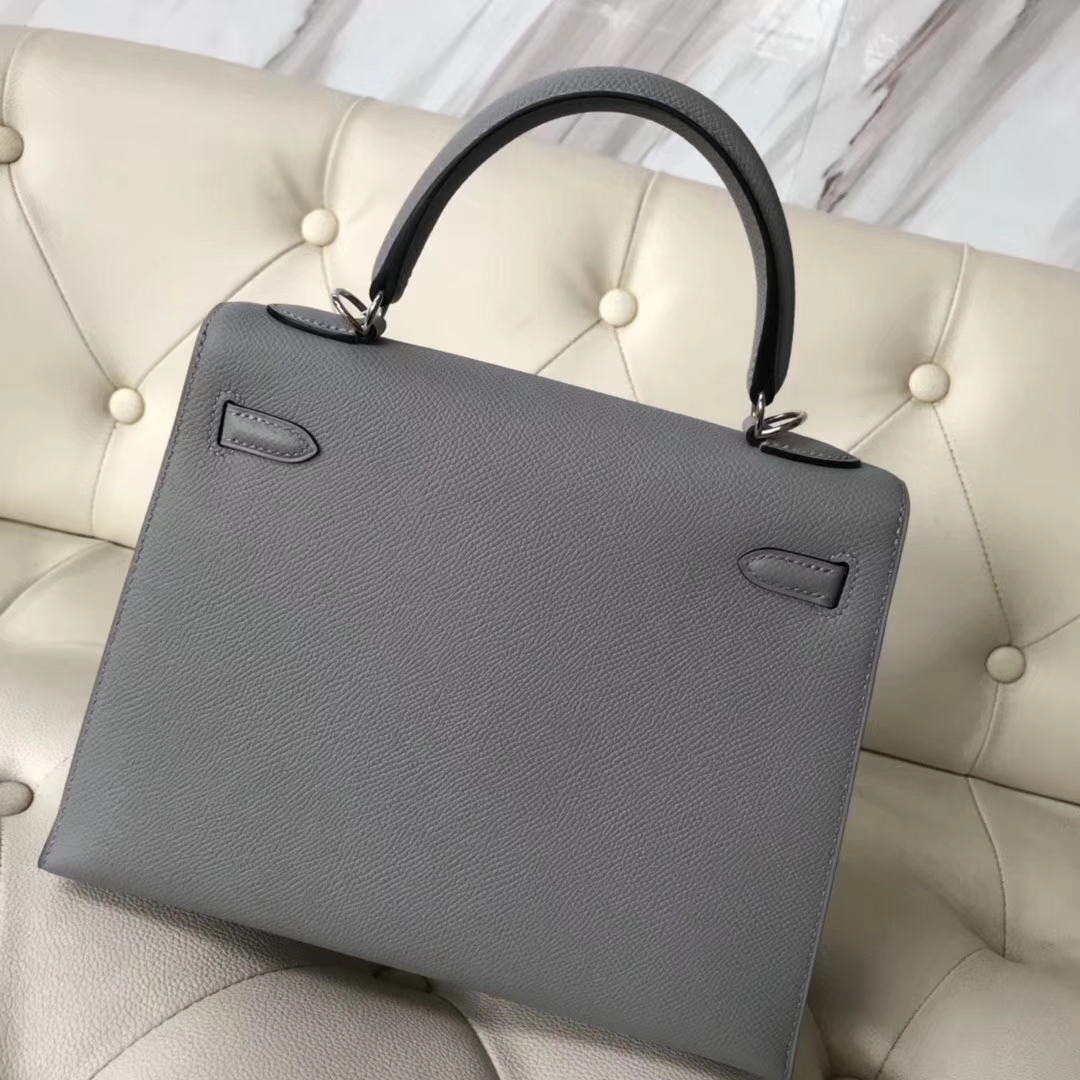 New Arrival Hermes Epsom Calf Kelly Bag25CM in 4Z Gris Mouette Silver Hardware