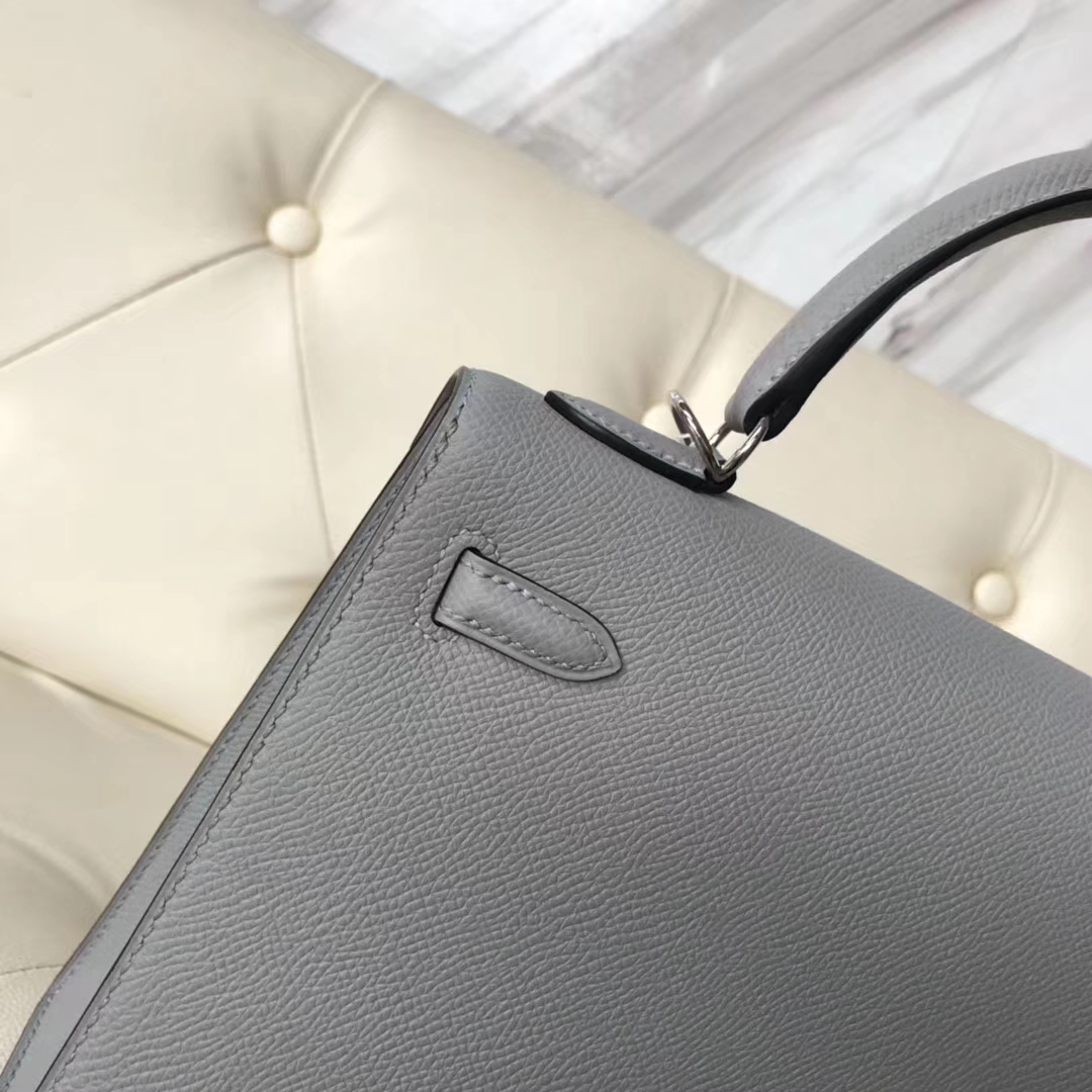 New Arrival Hermes Epsom Calf Kelly Bag25CM in 4Z Gris Mouette Silver Hardware