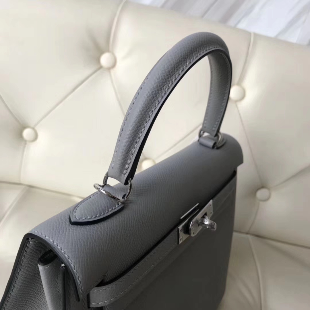 New Arrival Hermes Epsom Calf Kelly Bag25CM in 4Z Gris Mouette Silver Hardware