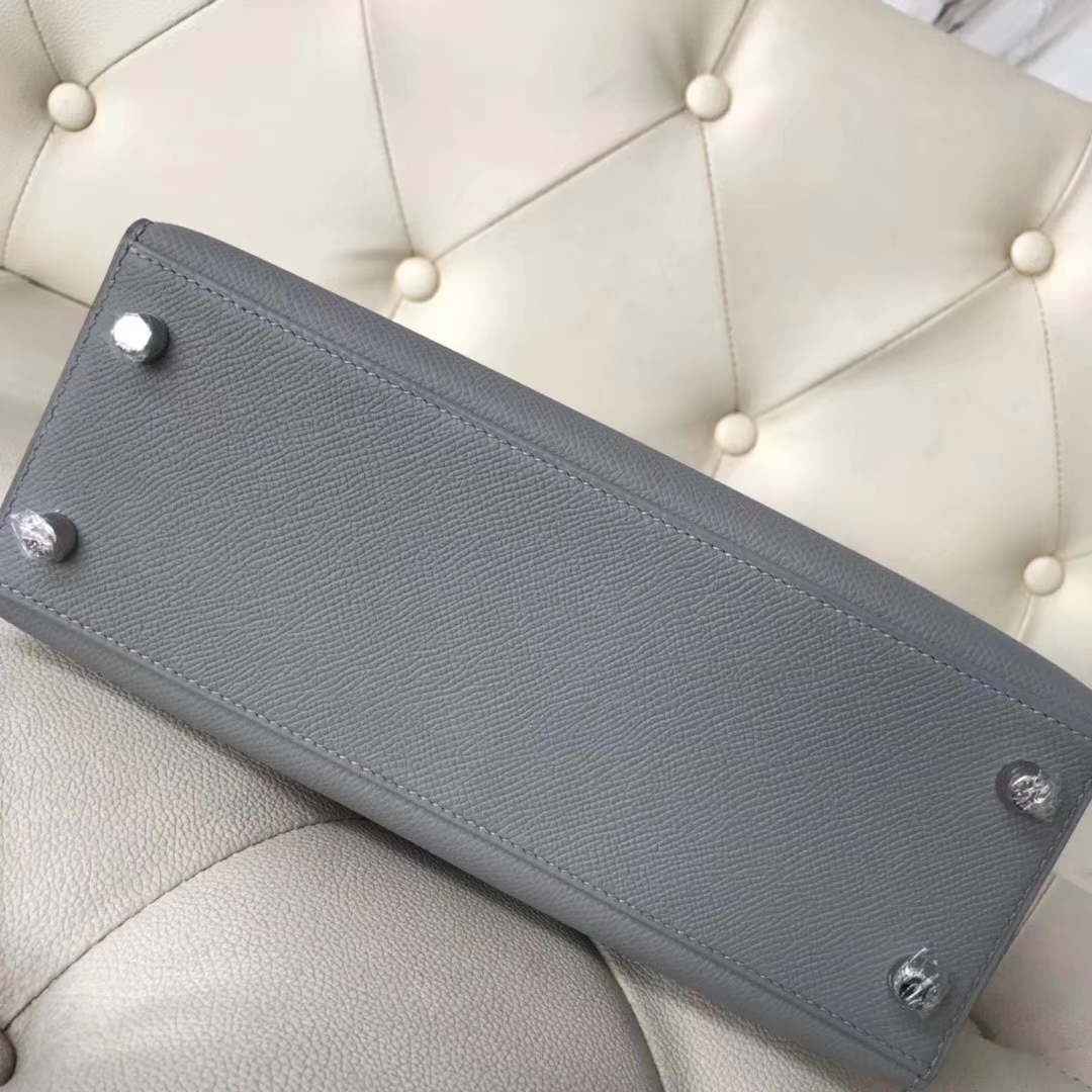 New Arrival Hermes Epsom Calf Kelly Bag25CM in 4Z Gris Mouette Silver Hardware