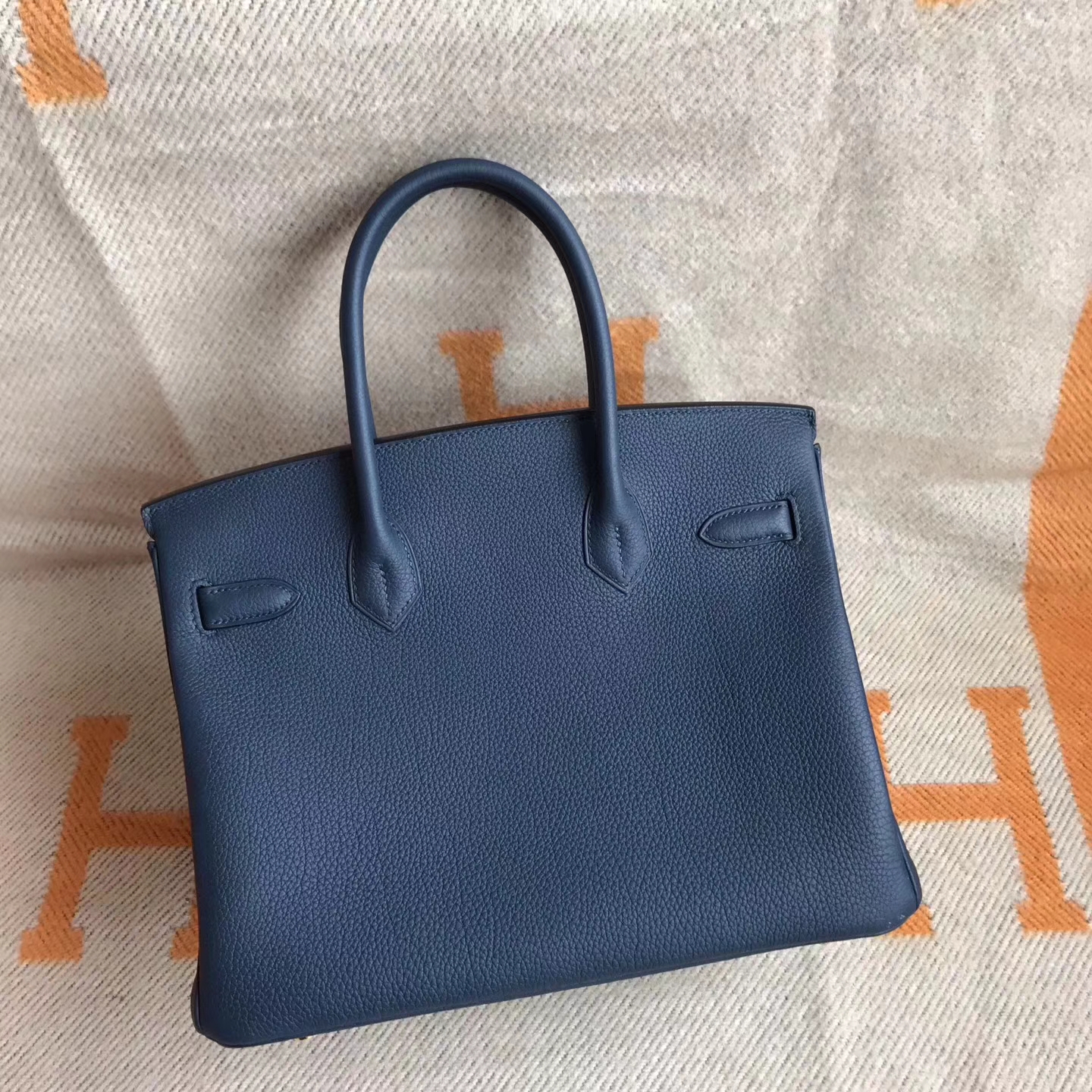 On Sale Hermes 7K Dark Blue Togo Calfskin Birkin Bag30cm Gold Hardware