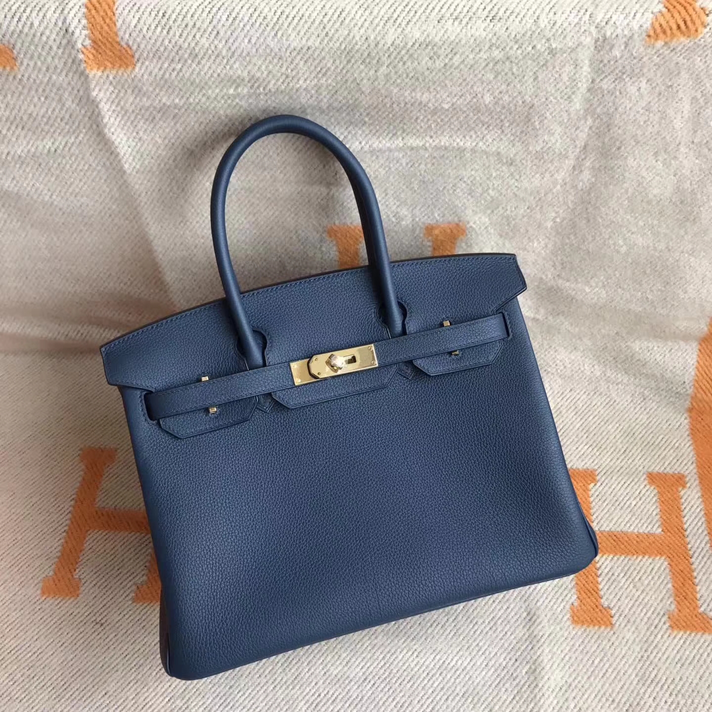 On Sale Hermes 7K Dark Blue Togo Calfskin Birkin Bag30cm Gold Hardware