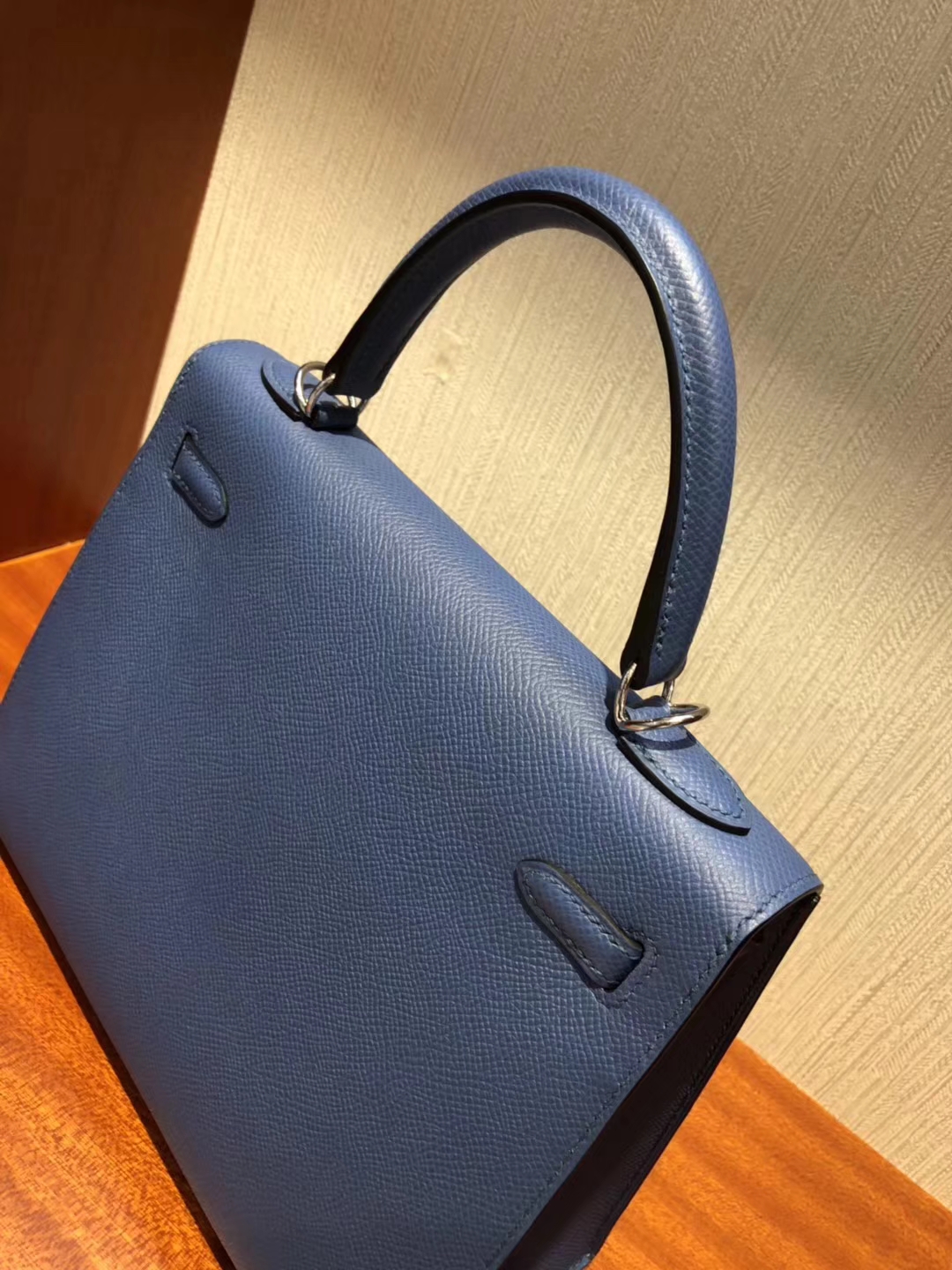 New Arrival Hermes 7R Blue Azur Epsom Calf Kelly25CM Bag Silver Hardware