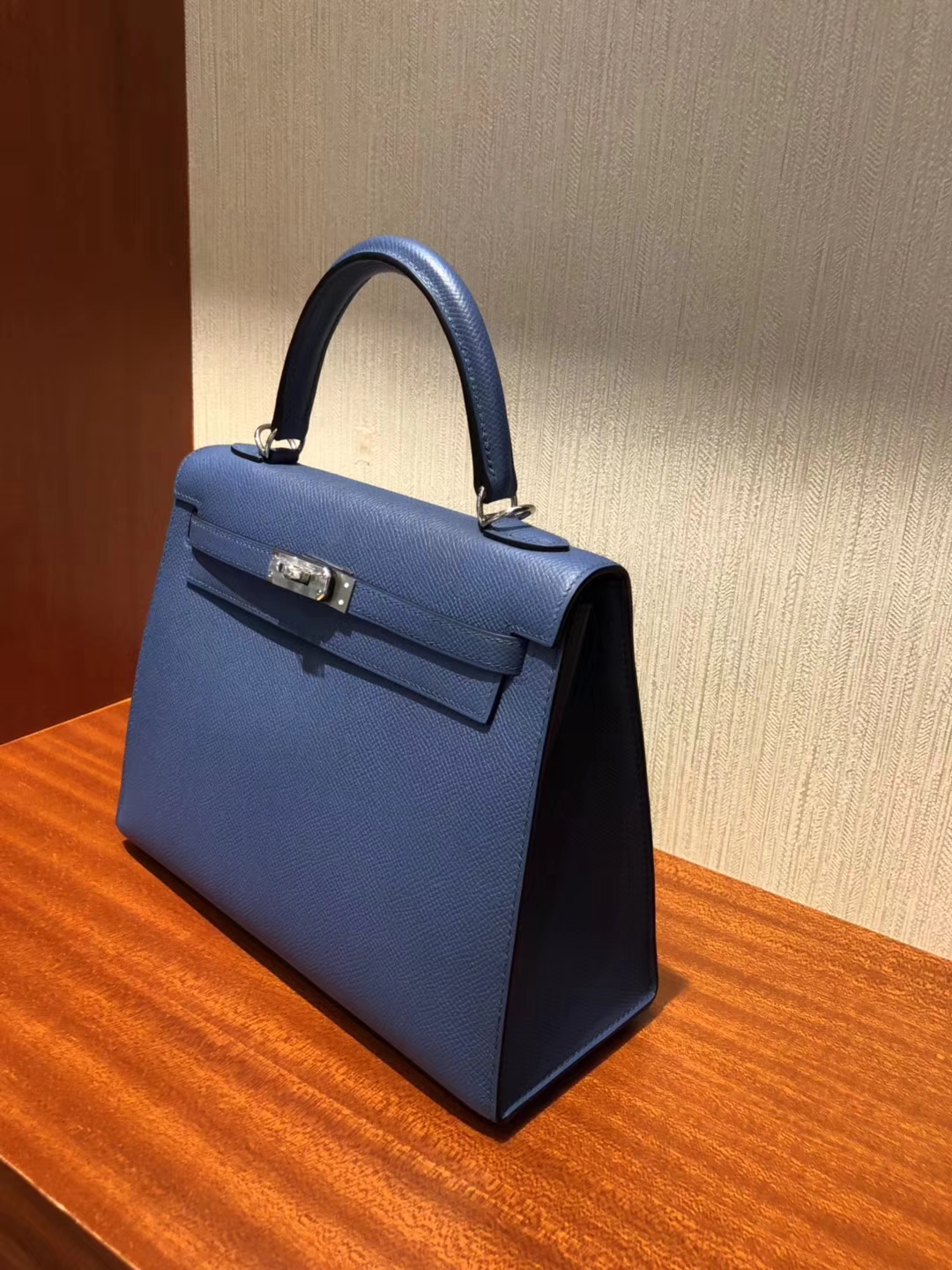 New Arrival Hermes 7R Blue Azur Epsom Calf Kelly25CM Bag Silver Hardware